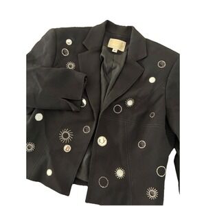 Vtg Alberto Makali Blazer Jacket Women's 4 Black Embroidered Embellished Cropped